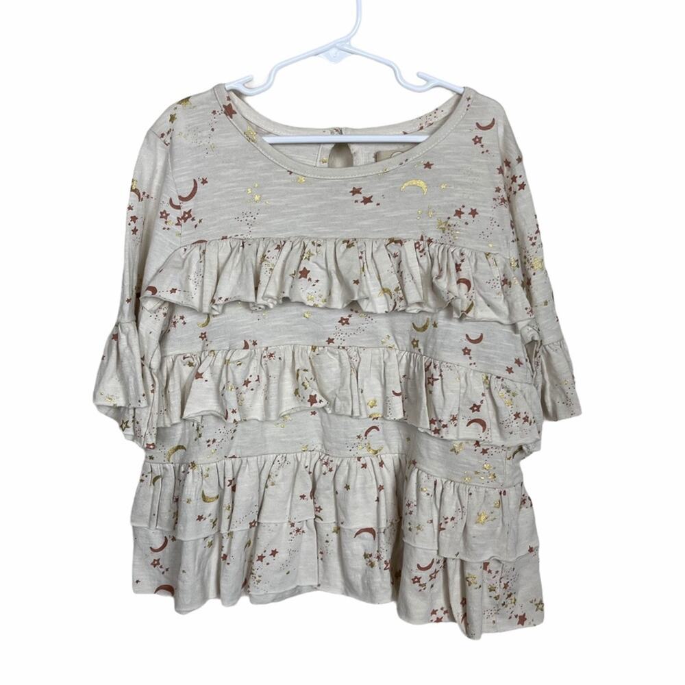 Peek Avery Ruffle Top 3/4 Sleeve Beige Gold Large